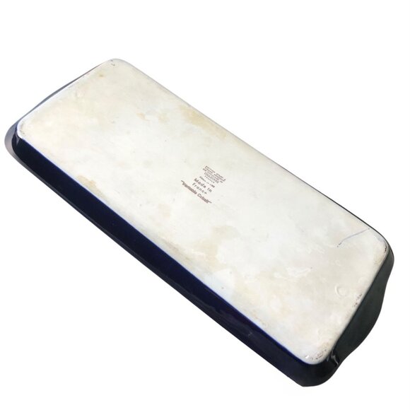 Vntg COULEUVRE French Cobalt Blue Porcelain Hand Painted Gilded Floral Tray - Picture 3 of 4